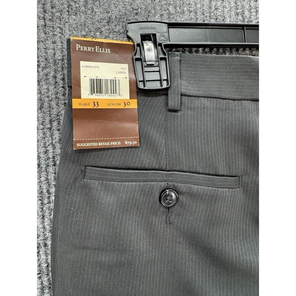 Perry Ellis Dress Pants Mens 33x30 Carbon Gray Pinstripe Polyester Slacks NWT - Picture 7 of 10
